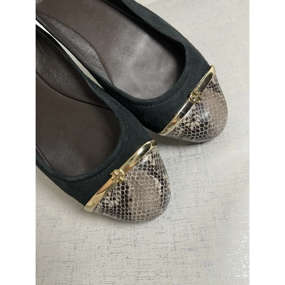 Tory Burch Pacey Suede Snakeskin Cap Toe Ballet Flats Loafers 9 M Preppy Office